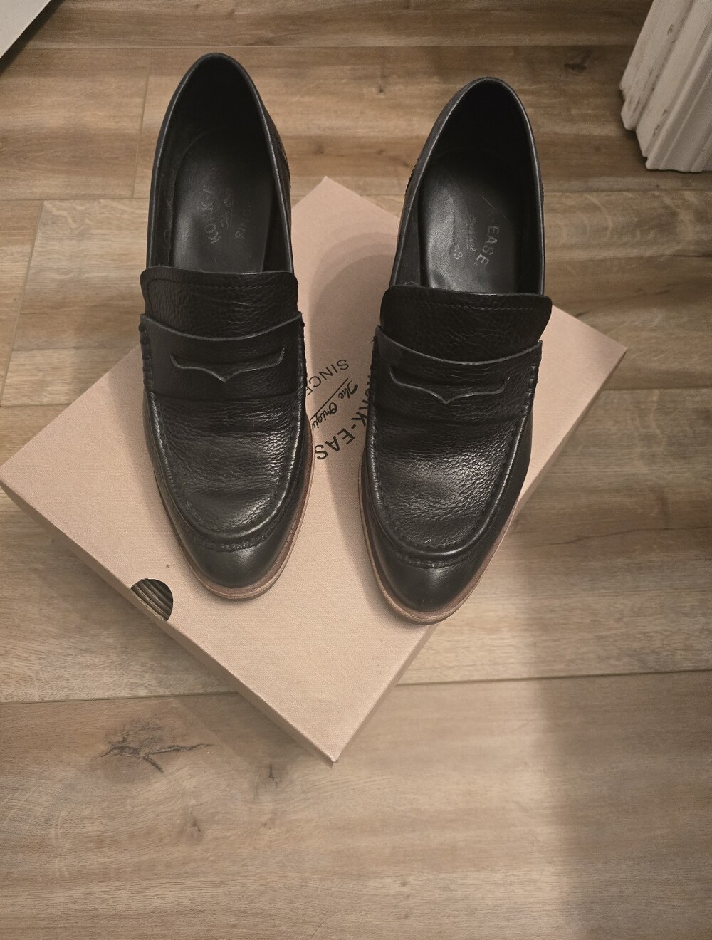 Women's Black Leather Heel Loafers Korkease
